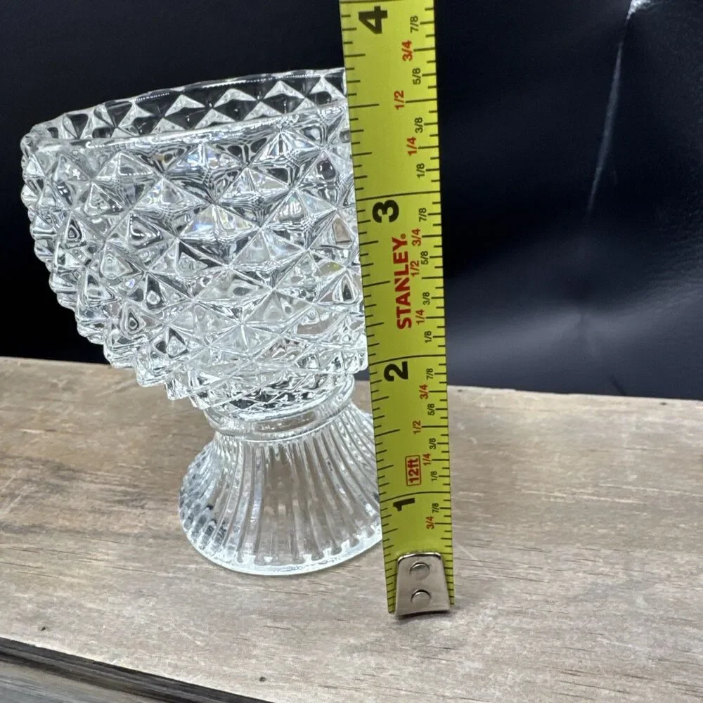 Vintage 1970’s Avon Diamond Cut Clear Glass Footed Votive Candle Holder 3.5”H